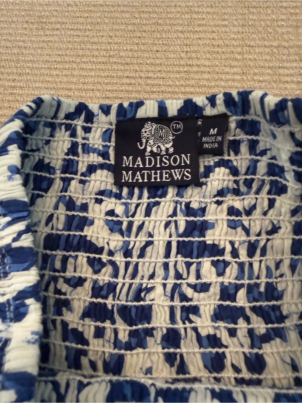 Madison Mathews Smocked Waist Blue and White Floral Maxi Skirt - Picture 4 of 5
